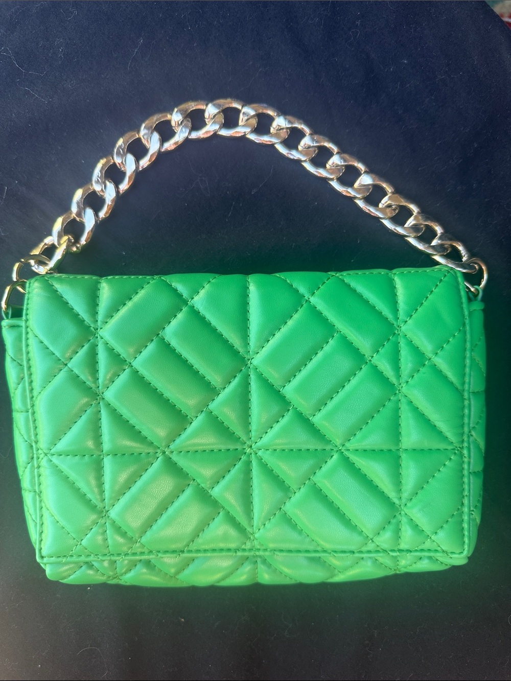 Grossi   Quilted Shoulder Bag with Gold Chain Handle in Green